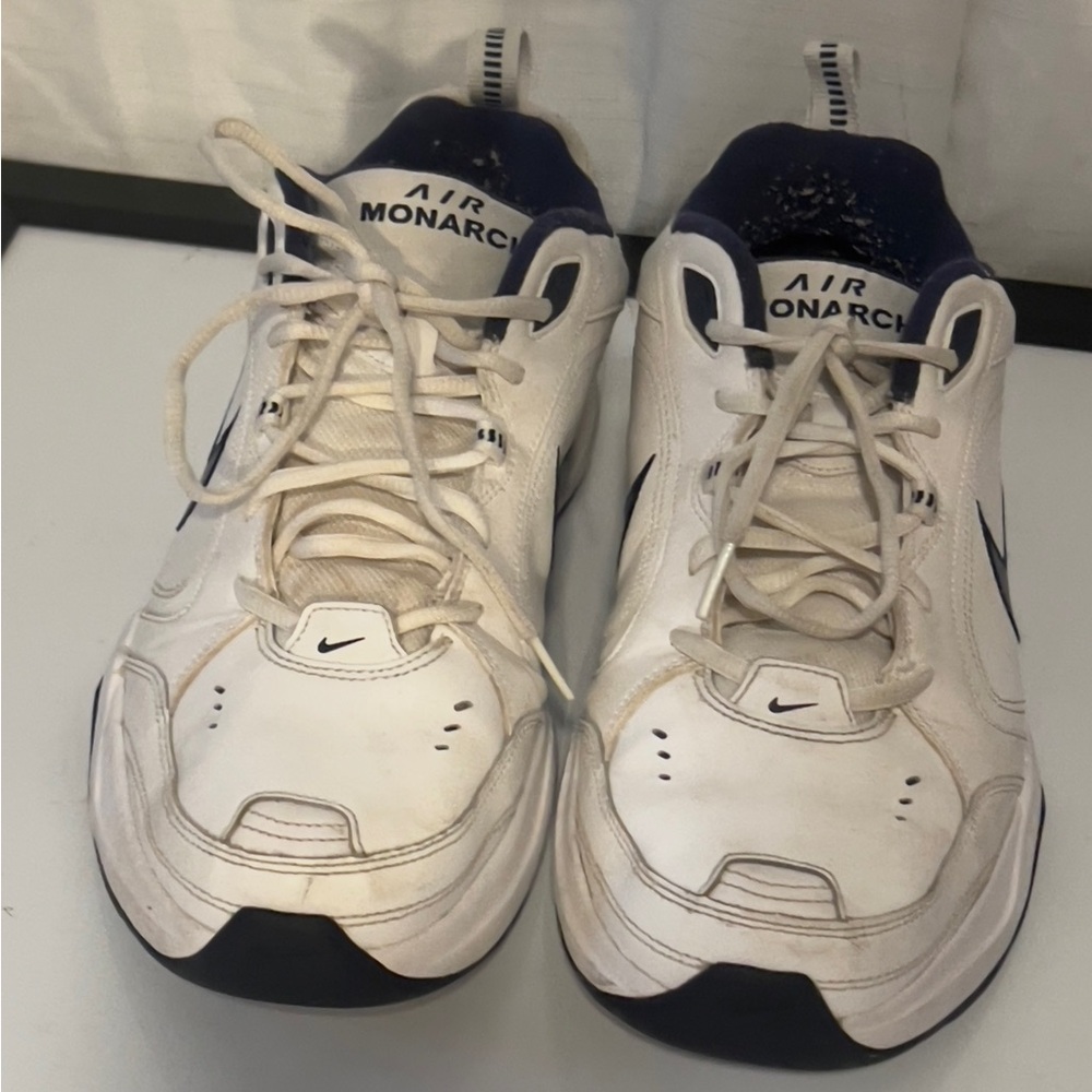 NIKE Air Monarch IV White Navy Athletic Shoes Men's Size 13